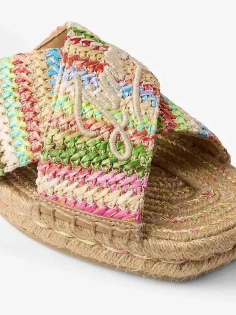 Jimmy Choo Aciel Sandal Pastel Raffia Crossover Mule Size 40.5
